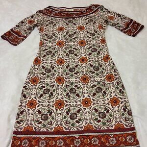 Max Studio Mixed Maroon Rust Flower Print Stretch 3/4 Sleeve XS Dress